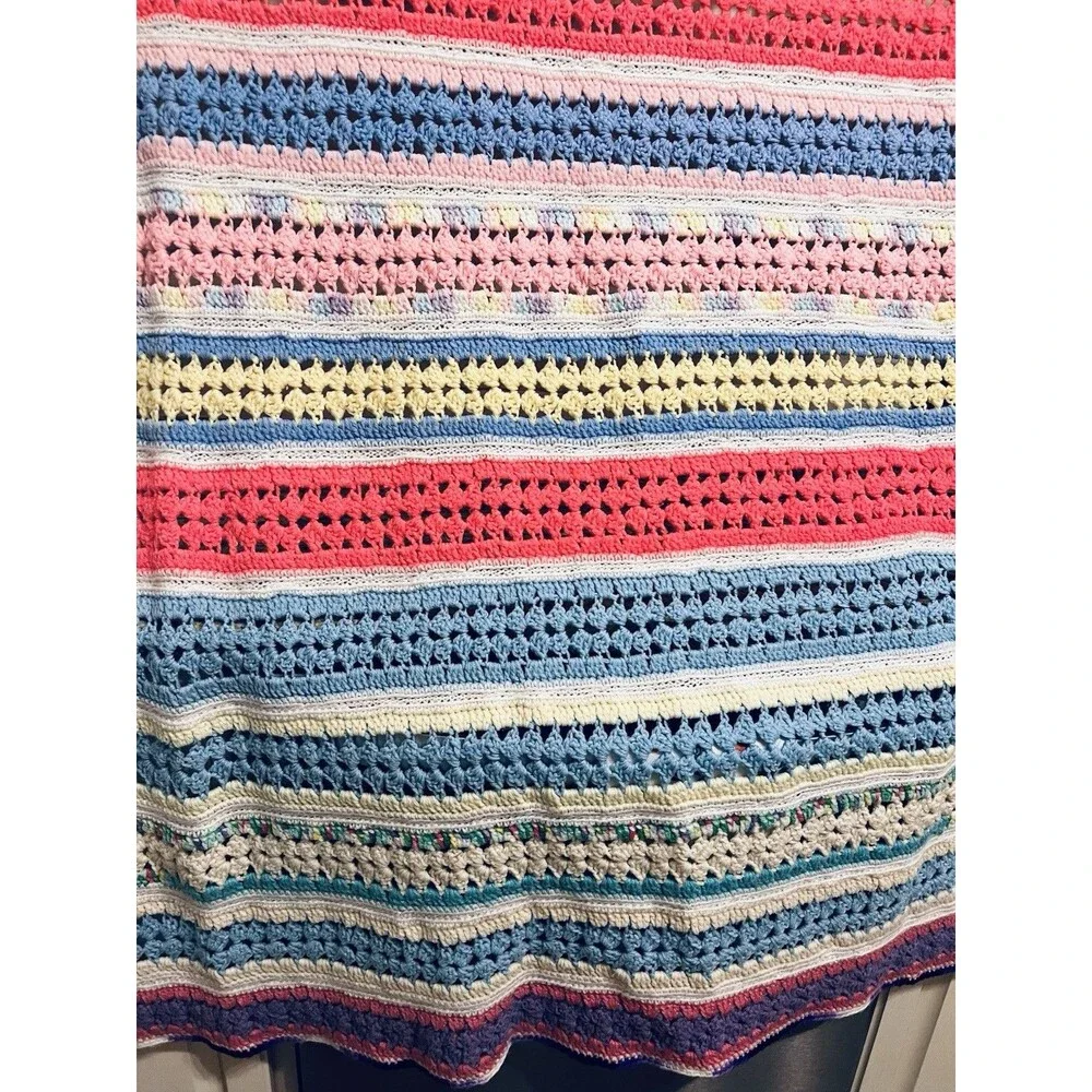 Handmade Crocheted Throw Blanket Multicolor 60 x 54  Afghan Heirloom Gift LN